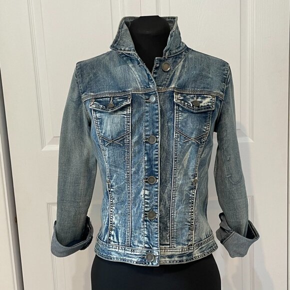 Rose Denim. Classic lady denim jacket , faded blue jean. Stretch denim. Size M. - Picture 4 of 13